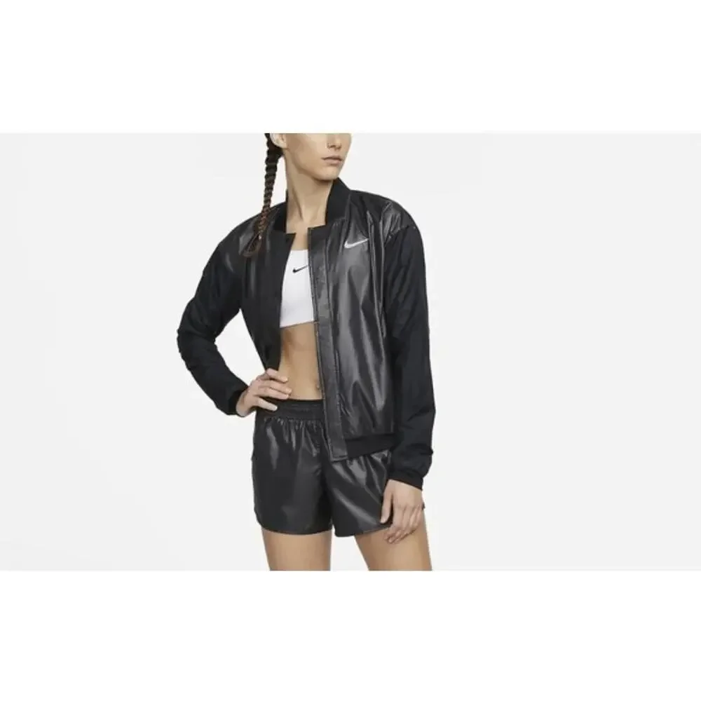 Nike Running Women’s Bomber Jacket Black Reflective Logo Lightweight Zip Size M